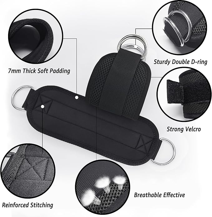 Fitness Ankle Straps for Cable Machine, Kickbacks Glute Workouts, Lower Body Exercises, Adjustable Leg Straps with Neoprene Padding Men Women