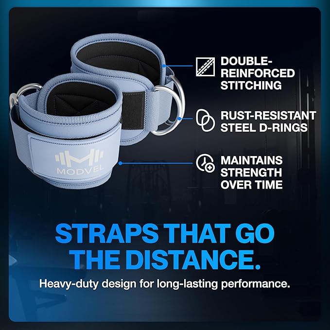 Modvel Gym Ankle Strap for Cable Machines – Glute & Leg Kickback Ankle Straps for Gym Workouts – Adjustable, Padded Support for Strength Training, Weightlifting, Rehab – Men & Women