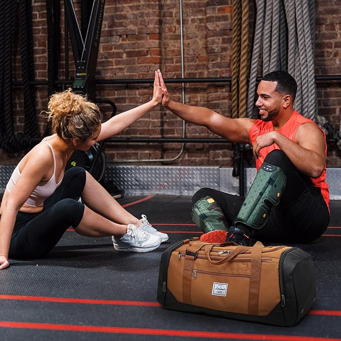 Laripwit Gym Bags for Men, 40L Medium Sports Travel Duffel Bag with Shoe Compartment & Wet Pocket Lightweight Gym Duffle Bag Backpack Multipurpose Weekender Overnight Backpack for Women, Brown