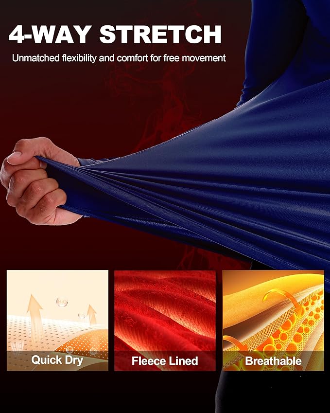 Men's Thermal Compression Shirts, Long Sleeve Fleece Lined Turtleneck Undershirt, Cold Weather Ski Base Layer Tops