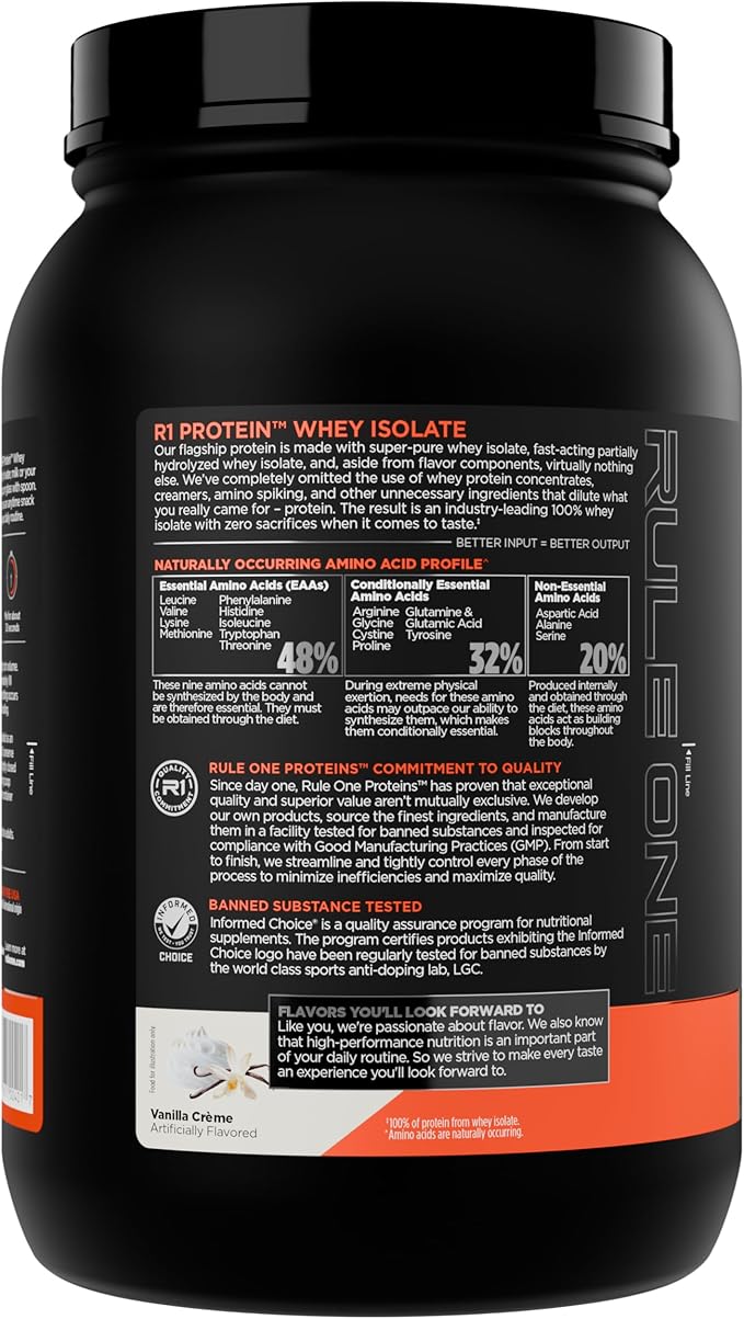 Rule 1 R1 Protein Whey Isolate - with 25g Protein & 6g BCAA Exclusively from Isolated & Hydrolyzed Sources for Workout Recovery (2 Pounds*, Vanilla Créme)