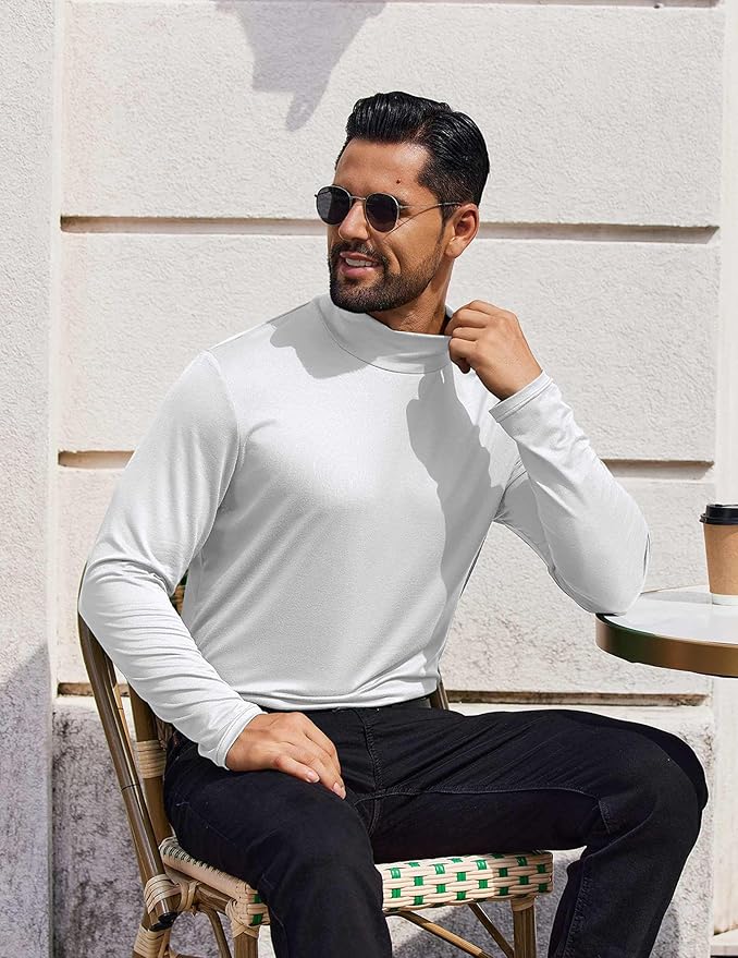 COOFANDY Mens Mock Turtleneck T-Shirts Long Sleeve Solid Color Tees Shirts Basic Casual Slim Fit Pullover T Shirts