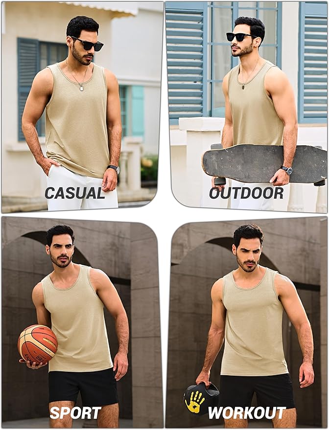 Cotrasen Men's Tank Top UPF 50+ Sleeveless Shirt Cotton Moisture Wicking Casual Gym Workout Shirts Cooling Muscle Tee Shirt