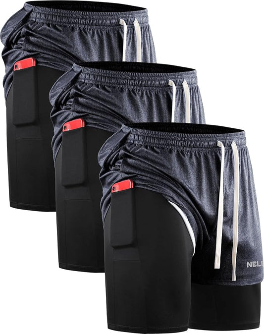 NELEUS Men's 2 in 1 Running Shorts with Liner,Dry Fit Workout Shorts with Pockets