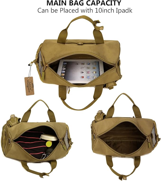 ArcEnCiel Small Tactical Duffle Bag Men Gym Pack Military Molle Shoulder Bags Shoes Storage Sports Handbag with Patch (Coyote Brown)
