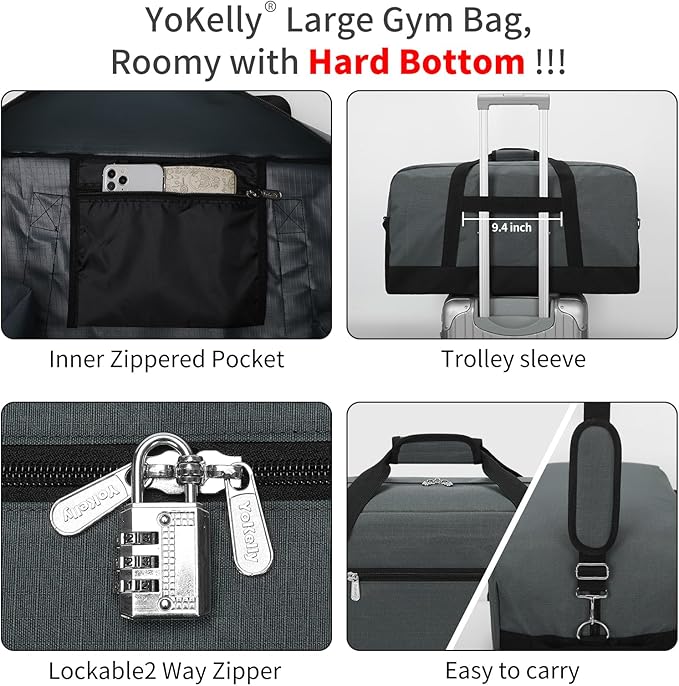 55L Mens Duffle Bag for Travel - 25 inch Weekender Duffel Bag with Hard Bottom - Grey