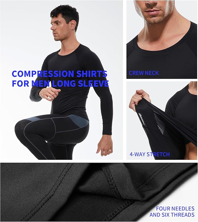 Compression Shirt Men Long Sleeve Quick Dry T-Shirt Athletic Workout Base Layer Running Sports Gym Undershirts