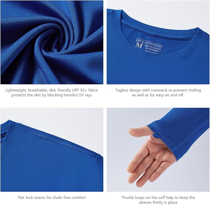 Men’s UPF 50+ Long Sleeve Performance T-Shirts Permanent UV Protective Quick Dry for Everyday Hiking Fishing Beach