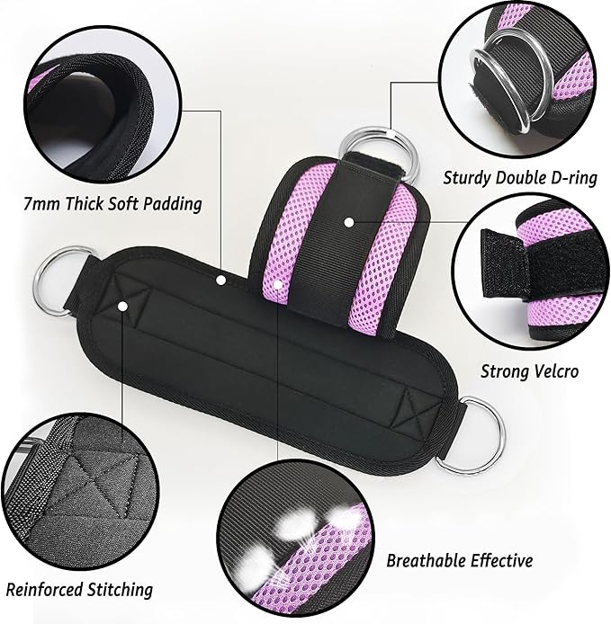 Fitness Ankle Straps for Cable Machine, Kickbacks Glute Workouts, Lower Body Exercises, Adjustable Leg Straps with Neoprene Padding Men Women