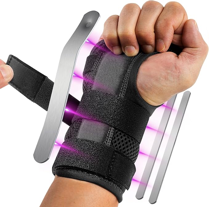 Carpal Tunnel Wrist Brace Night Support with 3 Metal Splints for Sleeping and Soft Thumb Opening, Adjustable Wrist Support Hand Brace for Tendonitis Arthritis Sprains, 1 Unit, Right Hand