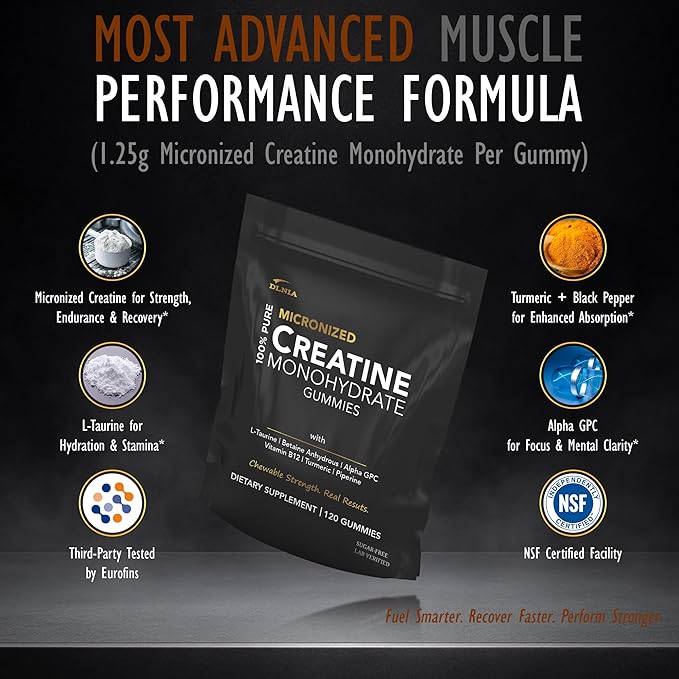 Creatine Monohydrate Gummies for Men & Women - Sugar Free & Vegan Advanced Formula W/L-Taurine + Vitamin B12 - for Muscle Strength, Muscles Builder, Recovery, Energy Boost, Pre-Workout Supplement