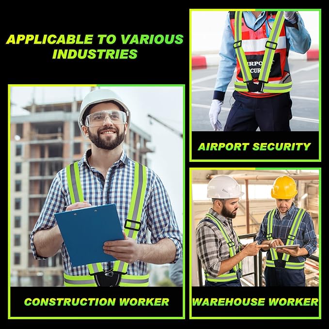 Hercicy 50 Pcs Reflective Vest High Visibility Safety Vests, Adjustable Bright Neon Lightweight Strap Gear (Yellow)