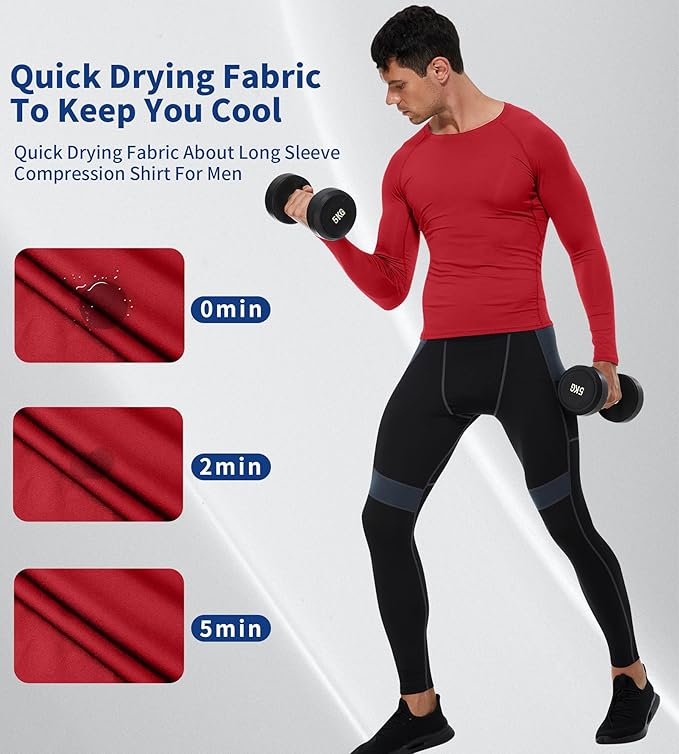 Compression Shirt Men Long Sleeve Quick Dry T-Shirt Athletic Workout Base Layer Running Sports Gym Undershirts