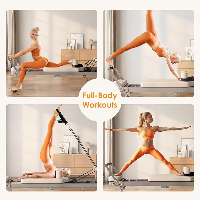 SogesPower Pilates Reformer Machine for Home Gym Workout, Foldable Pilates Equipment with High Strength Alloy Springs for Beginners, Up to 400lbs