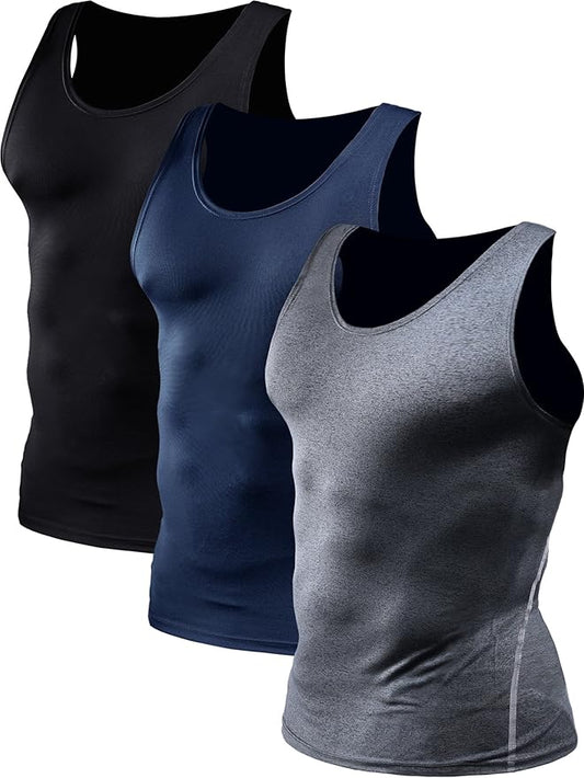 NELEUS Men's 3 Pack Dry Fit Compression Tank Top