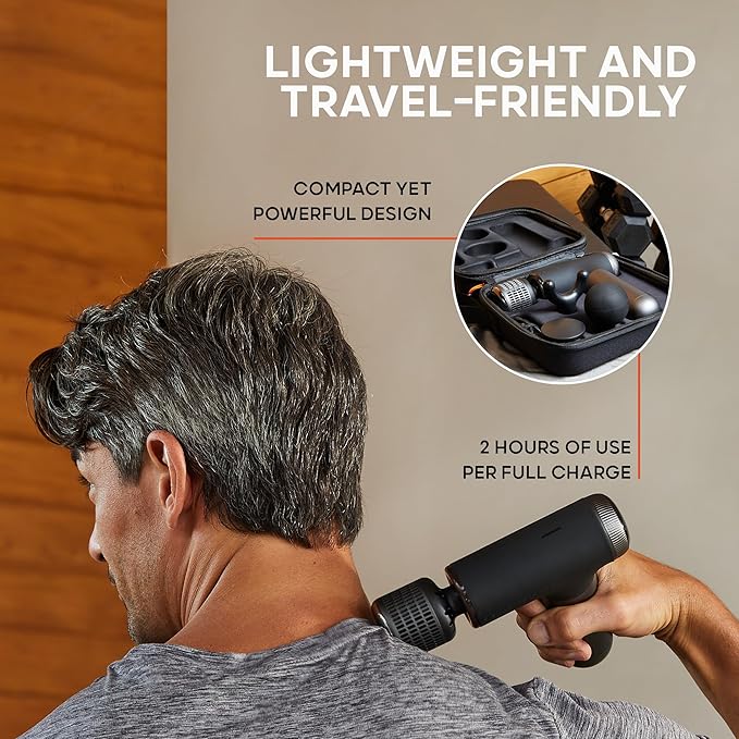 Sharper Image® Powerboost® Pro+ Hot & Cold Compact Deep Tissue Massage Gun - 6 Speed, 4 Attachments, Travel Case| Soothing Heat & Cold Therapy| Portable Lightweight Full Body Shoulder & Back Massager