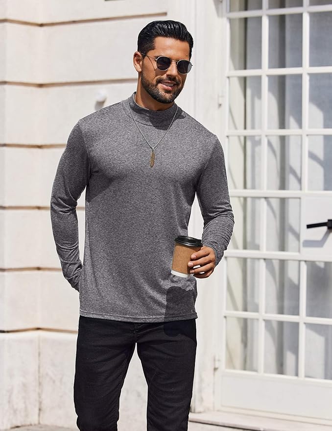 COOFANDY Mens Mock Turtleneck T-Shirts Long Sleeve Solid Color Tees Shirts Basic Casual Slim Fit Pullover T Shirts