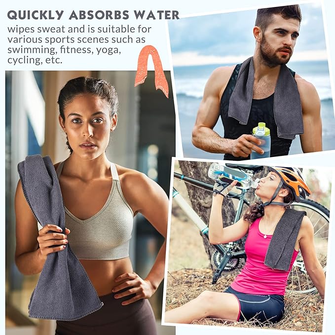 Handepo 12 Pcs Microfiber Workout Gym Towels, 360 GSM 12 x 30 Inch Gentle and Fast Drying Absorbent Towels for Men Women Yoga Travel Sports(Gray)