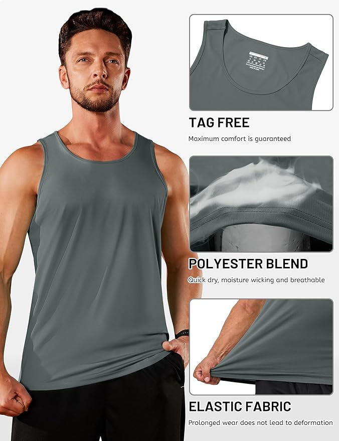 TACVASEN Men's Workout Tank Tops Sleeveless UPF 50+ Summer Sun Shirts Quick Dry for Running Swim Gym Beach
