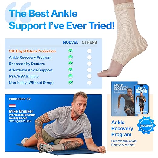 Modvel Foot & Ankle Brace Socks for Sprained Ankle Compression Sleeve - Foot Support for Women & Men - Tendonitis & Arthritis Ankle Brace Sports Running, Torn Ligaments & Women Stabilizing Ankle Wrap