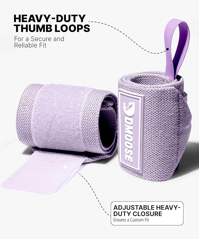 DMoose Fitness Wrist Wraps for Weightlifting 18" - Heavy Duty Gym Wrap with Hand Thumb Loop for Support & Pain Relief, USPA Approved Powerlifting, Weight Lifting Wrist Straps for Men & Women Work Out