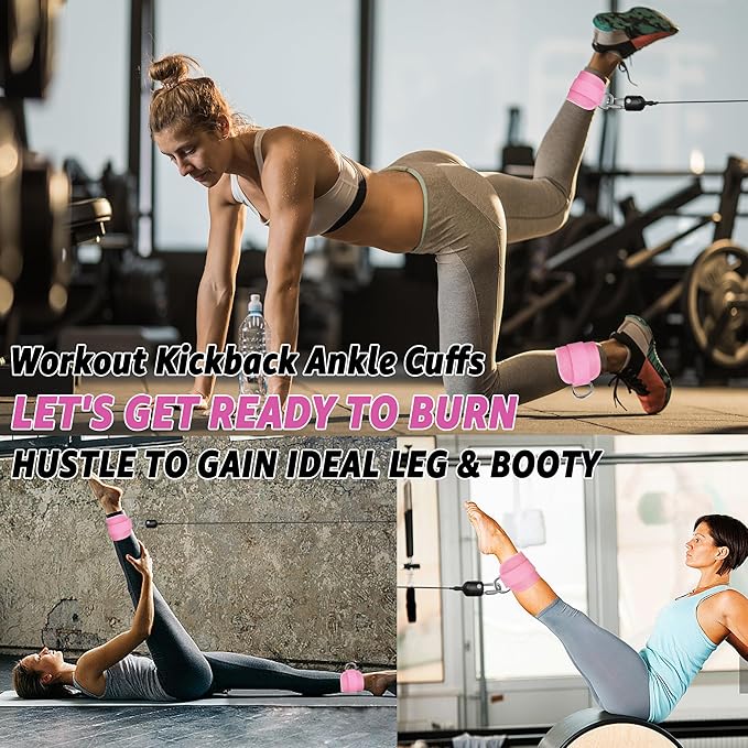 Fitness Ankle Straps for Cable Machine, Kickbacks Glute Workouts, Lower Body Exercises, Adjustable Leg Straps with Neoprene Padding Men Women
