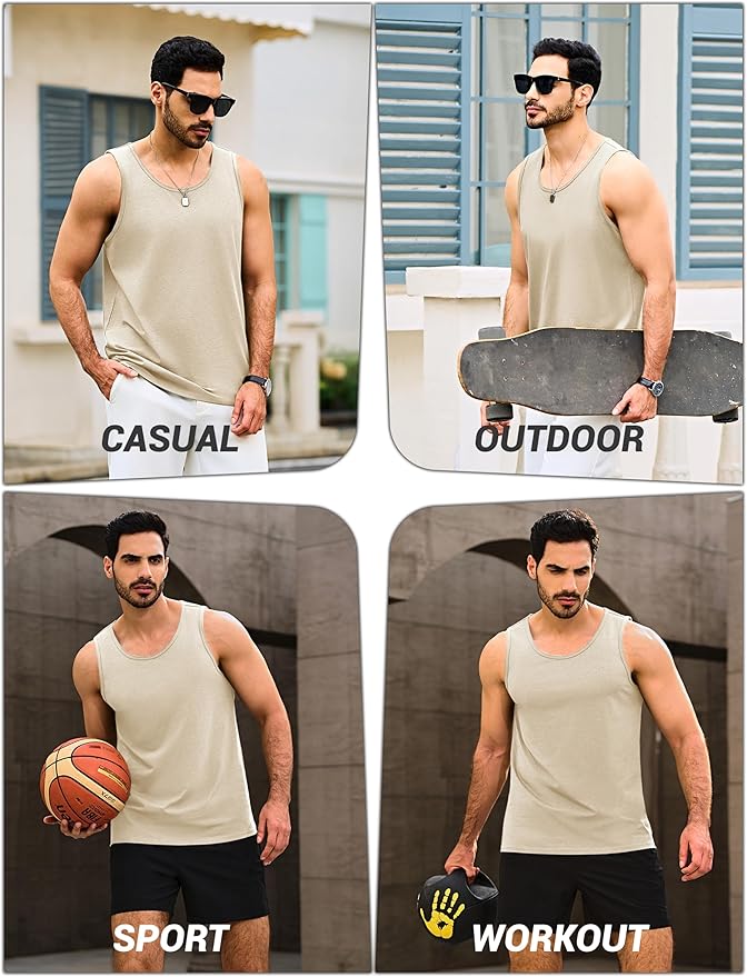 Cotrasen Men's Tank Top UPF 50+ Sleeveless Shirt Cotton Moisture Wicking Casual Gym Workout Shirts Cooling Muscle Tee Shirt