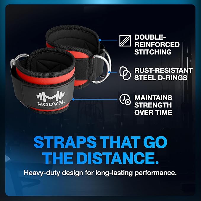 Modvel Gym Ankle Strap for Cable Machines – Glute & Leg Kickback Ankle Straps for Gym Workouts – Adjustable, Padded Support for Strength Training, Weightlifting, Rehab – Men & Women