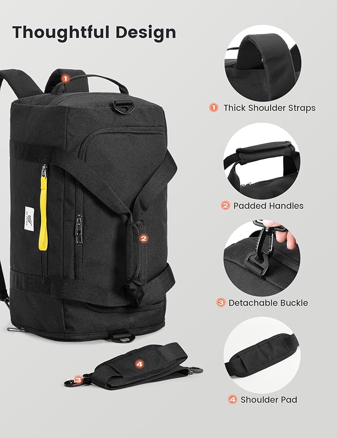 SKYSPER Gym Bag Men Women - 40L Sports Bag Duffle Backpack with Shoe Compartment Wet Pocket for Fitness,Sport,Travel & Workout(Black)