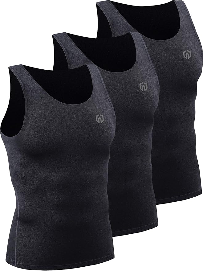 NELEUS Men's 3 Pack Dry Fit Compression Tank Top