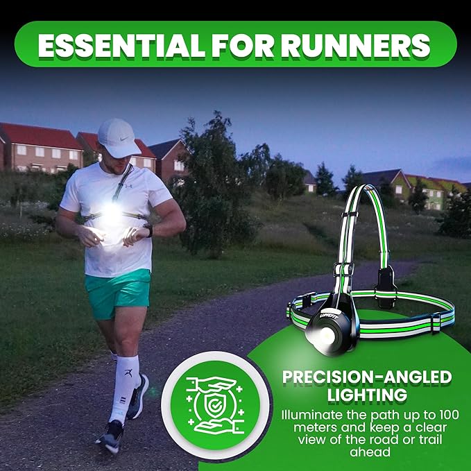 LUMEFIT Running Lights for Runners with Yellow Reflective Vest, Adjustable Beam Night Safety LED Chest Light Run, Dog Walking, and Jogging Gear, Rechargeable Headlamp Flashlight