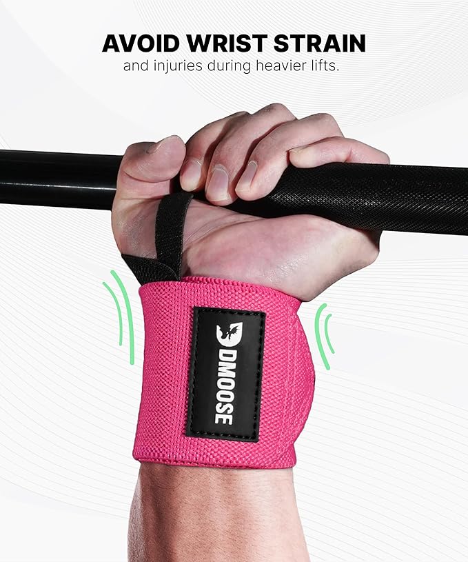 DMoose Fitness Wrist Wraps for Weightlifting 18" - Heavy Duty Gym Wrap with Hand Thumb Loop for Support & Pain Relief, USPA Approved Powerlifting, Weight Lifting Wrist Straps for Men & Women Work Out