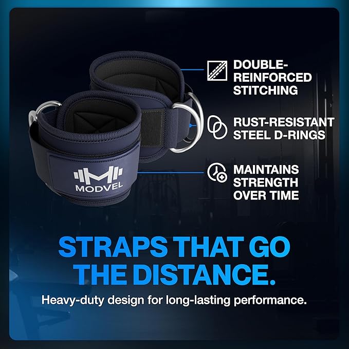 Modvel Gym Ankle Strap for Cable Machines – Glute & Leg Kickback Ankle Straps for Gym Workouts – Adjustable, Padded Support for Strength Training, Weightlifting, Rehab – Men & Women