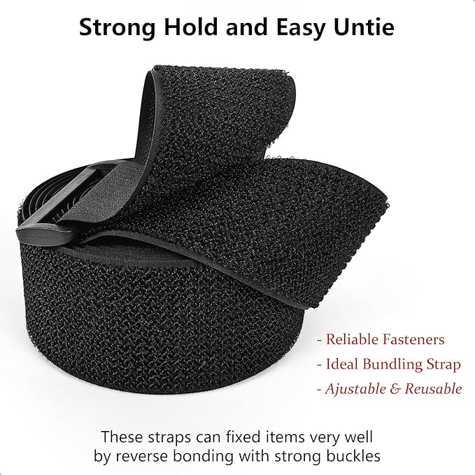 Hook and Loop Straps, 1.5'' x 16', Fastening Cinch Straps with 25 Buckles, Cut to Length, Heavy Duty, Reusable Cable Straps, Cord Straps, 16 Feet Long Cord Strap for Storage and Organization
