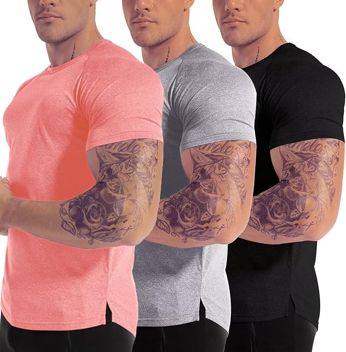 Men's 3pack Dry Fit Workout Gym Short Sleeve T Shirt Moisture Wicking Active Athletic Performance Running Shirts
