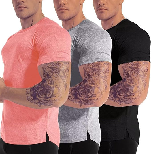 Men's 3pack Dry Fit Workout Gym Short Sleeve T Shirt Moisture Wicking Active Athletic Performance Running Shirts