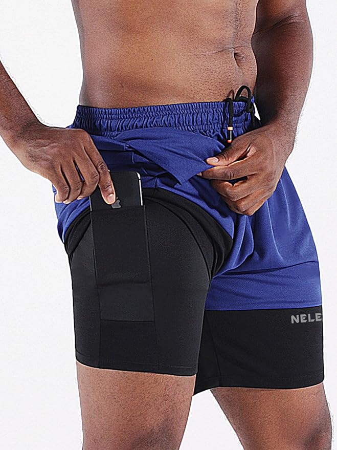 NELEUS Men's 2 in 1 Running Shorts with Liner,Dry Fit Workout Shorts with Pockets
