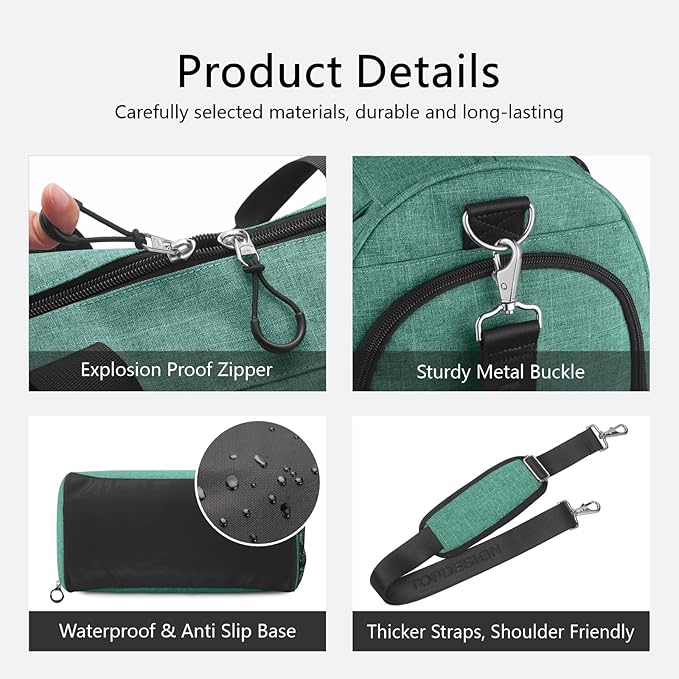 TOPDesign Gym Bag for Women & Men, Unisex Duffel Bag with Shoe Compartment & Wet Pocket for Travel Sports Gym (L Textured Green)