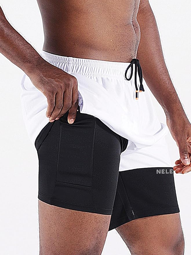 NELEUS Men's 2 in 1 Running Shorts with Liner,Dry Fit Workout Shorts with Pockets