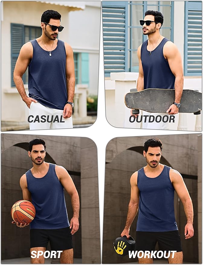 Cotrasen Men's Tank Top UPF 50+ Sleeveless Shirt Cotton Moisture Wicking Casual Gym Workout Shirts Cooling Muscle Tee Shirt