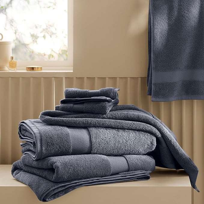 BOLL & BRANCH Plush Bath Towel Set - Mineral - 6 Piece - Includes 2 Bath Towels, 2 Hand Towels & 2 Washcloths - 100% Organic Cotton - Ultra Soft & Luxurious - Quick Absorbing