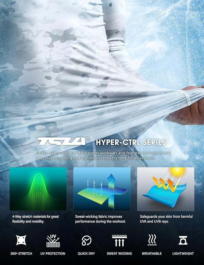 TSLA Men's UPF 50+ Compression Shirts, Cool Dry Long Sleeve Athletic Tops, Sports Baselayer Workout Shirt