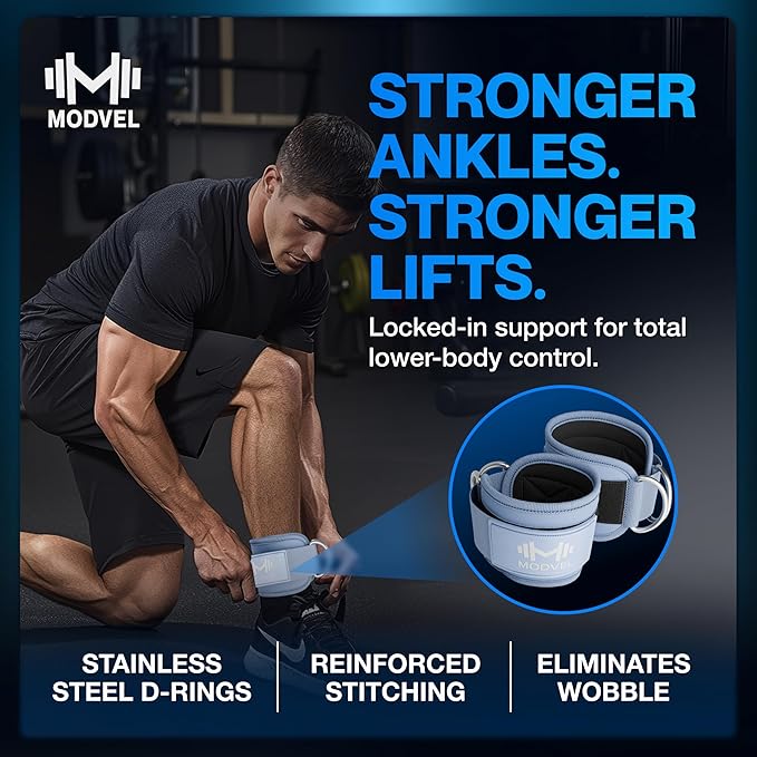 Modvel Gym Ankle Strap for Cable Machines – Glute & Leg Kickback Ankle Straps for Gym Workouts – Adjustable, Padded Support for Strength Training, Weightlifting, Rehab – Men & Women