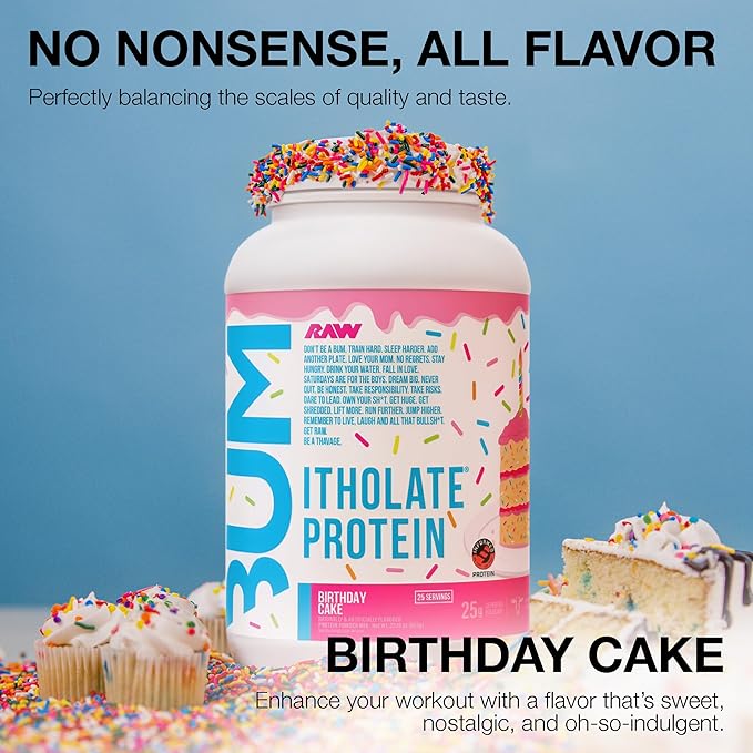 RAW Whey Isolate Protein Powder, Birthday Cake (CBUM Itholate Protein) - 100% Grass-Fed Sports Nutrition Powder for Muscle Growth & Recovery - Low-Fat, Low Carb - 25 Servings