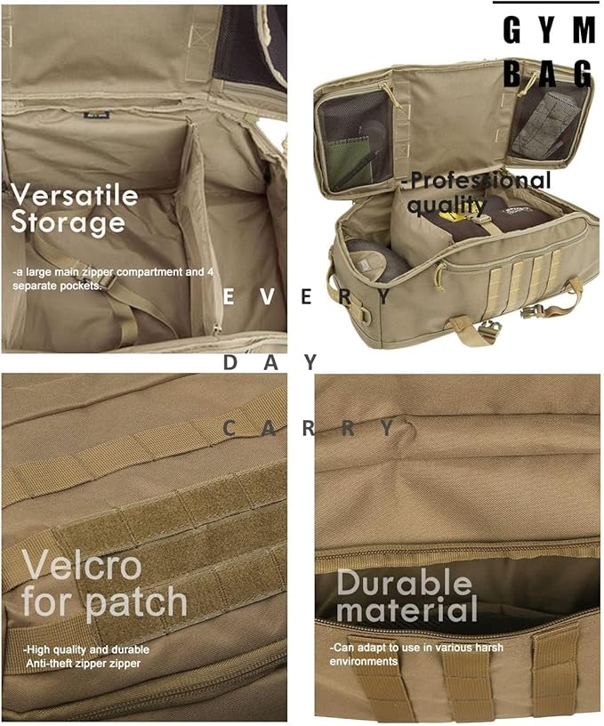 Gym Bag Duffle Bags Backpack - Travel Weekender Bag for Men Women Workout Bag for Military,Sports,Overnight,Basketball,Tactical,Football,Waterproof & Tear Resistant