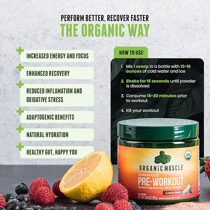 USDA Organic Pre-Workout Powder, Passionfruit Guava | Clean Energy Without Jitters | Natural Performance Boost | No Artificial Sweeteners | 20 Superfoods | Low Caffeine, 20 Servings