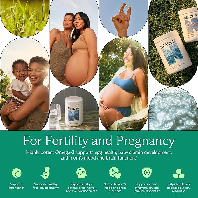 Needed. Prenatal Omega-3 - High Potency Dose of Sustainably Sourced Fish Oil, 1000mg DHA, 1000mg EPA, Encased in a Gelatin-Free, Plant-Based Softgel Shell