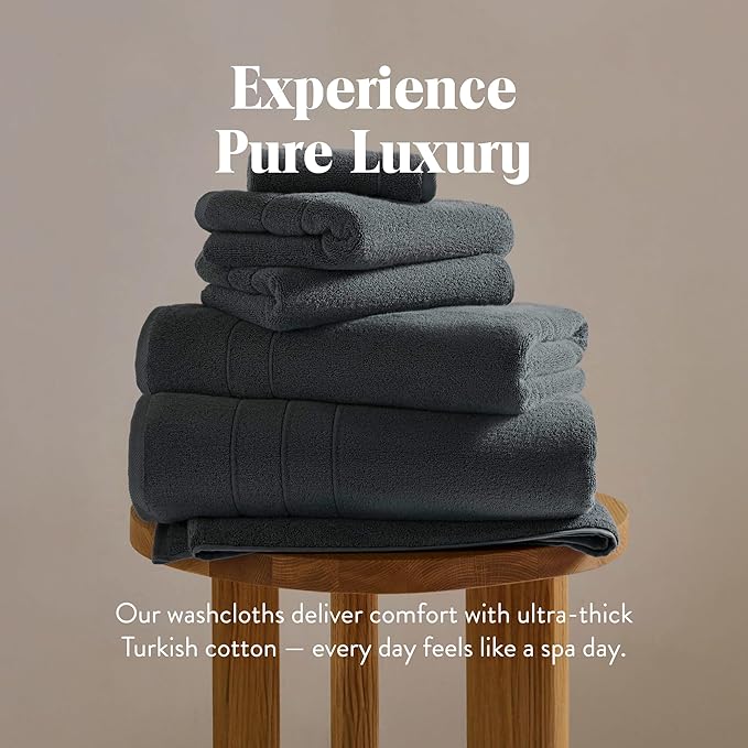 Brooklinen Super-Plush Turkish Cotton Washcloths Set of 2 Cotton, 820 GSM, Highly Absorbent, Machine Washable, Perfect for Home & Bathroom (13" x 13", Slate Grey)