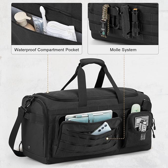 G4Free 3-in-1 Travel Duffle Bag for Men and Women, 50L Large Gym Sports Bags Tactical Military Duffle Backpack with Shoes Compartment and Wet Pocket (Black)