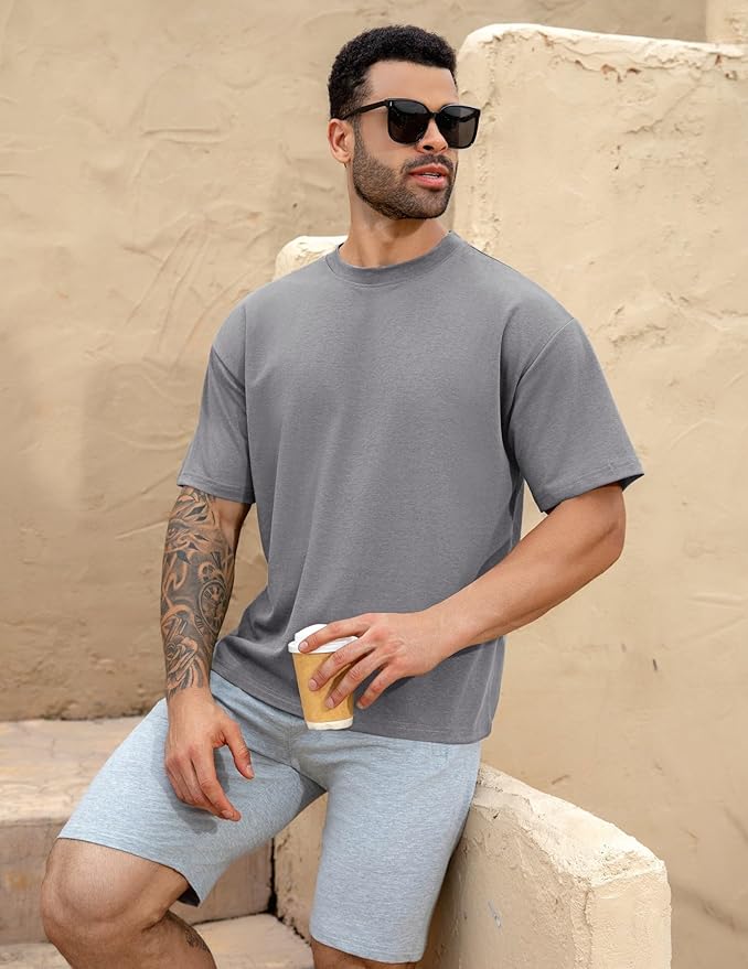 Mens Oversize Short Sleeve T-Shirts Loose Fit Solid Color Lightweight Tee Shirt Athletic Dry Fit Top